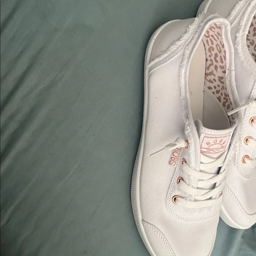 BOBS from Skechers White Canvas Sneakers with Rose Gold Eyelets